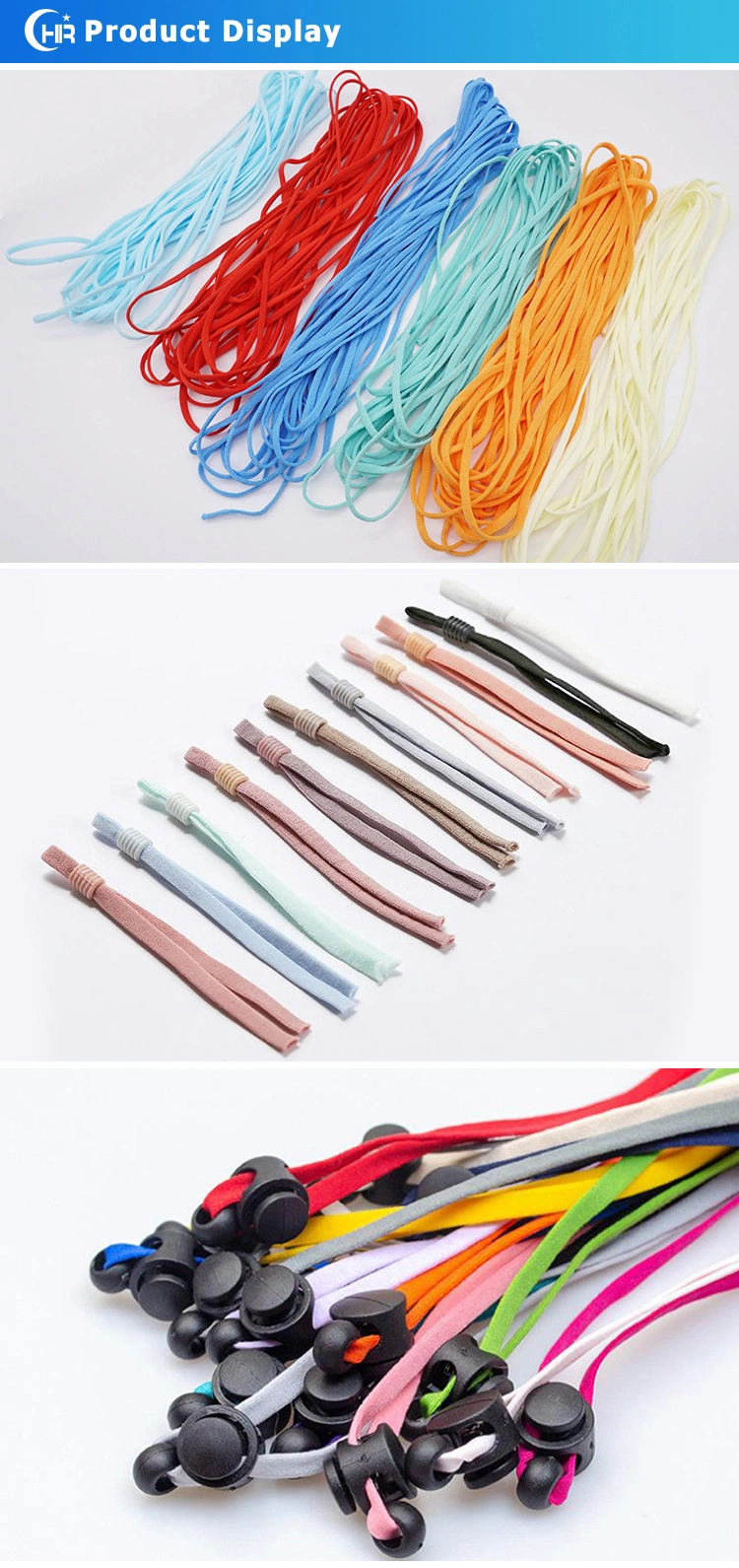Custom Specifications 3mm Soft Round Multicolor Seersucker Elastic Band Earloop for Face Mask